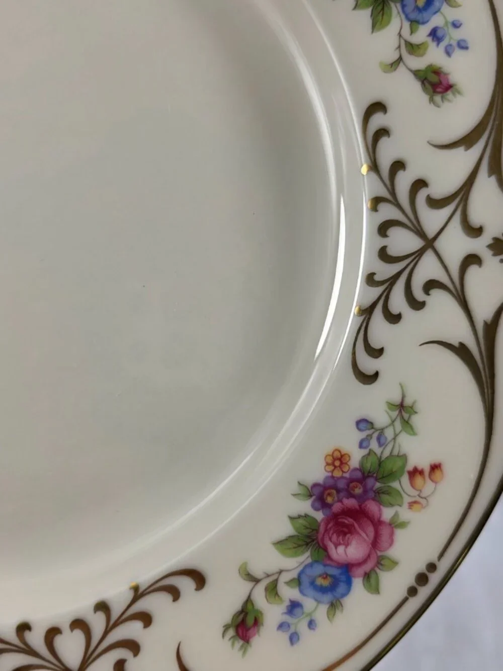 TWO Lenox Radience Luncheon Plates Ivory with Rose Bouquets, Gold Scrolls & Trim